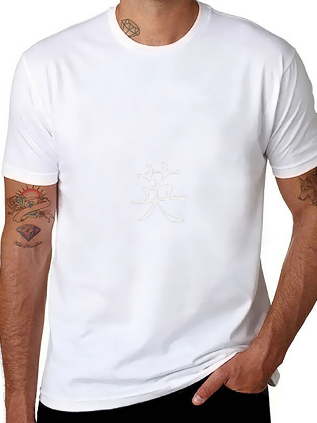 Black T-Shirt with White Chinese Character Print