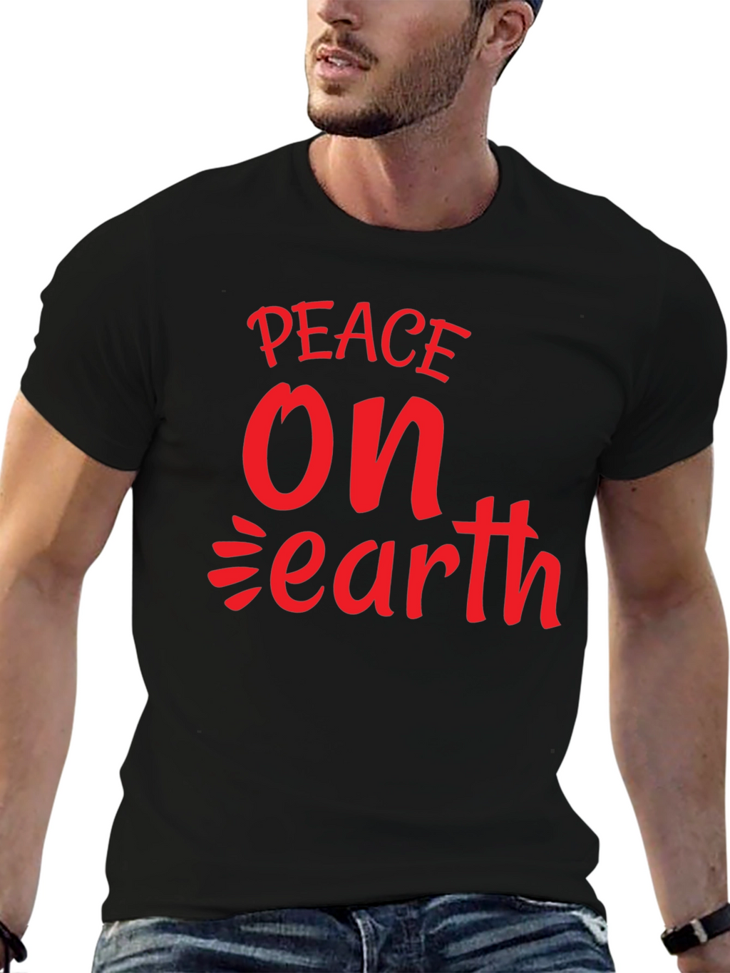 Peace On Earth Graphic Tee - Black Cotton