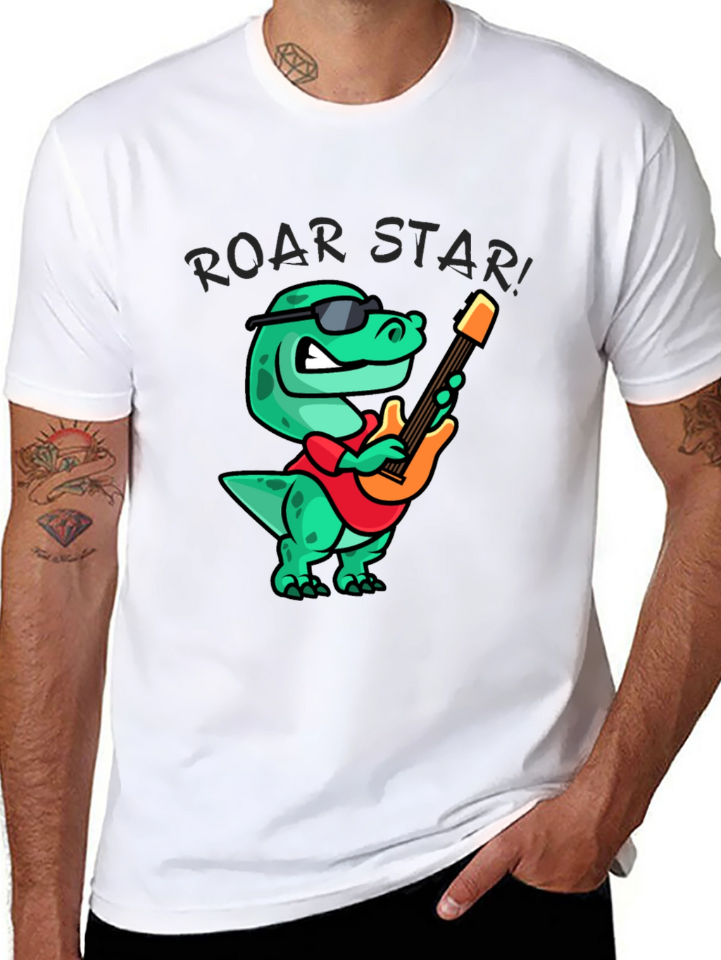 Roar Star Dino Guitarist Black T-Shirt