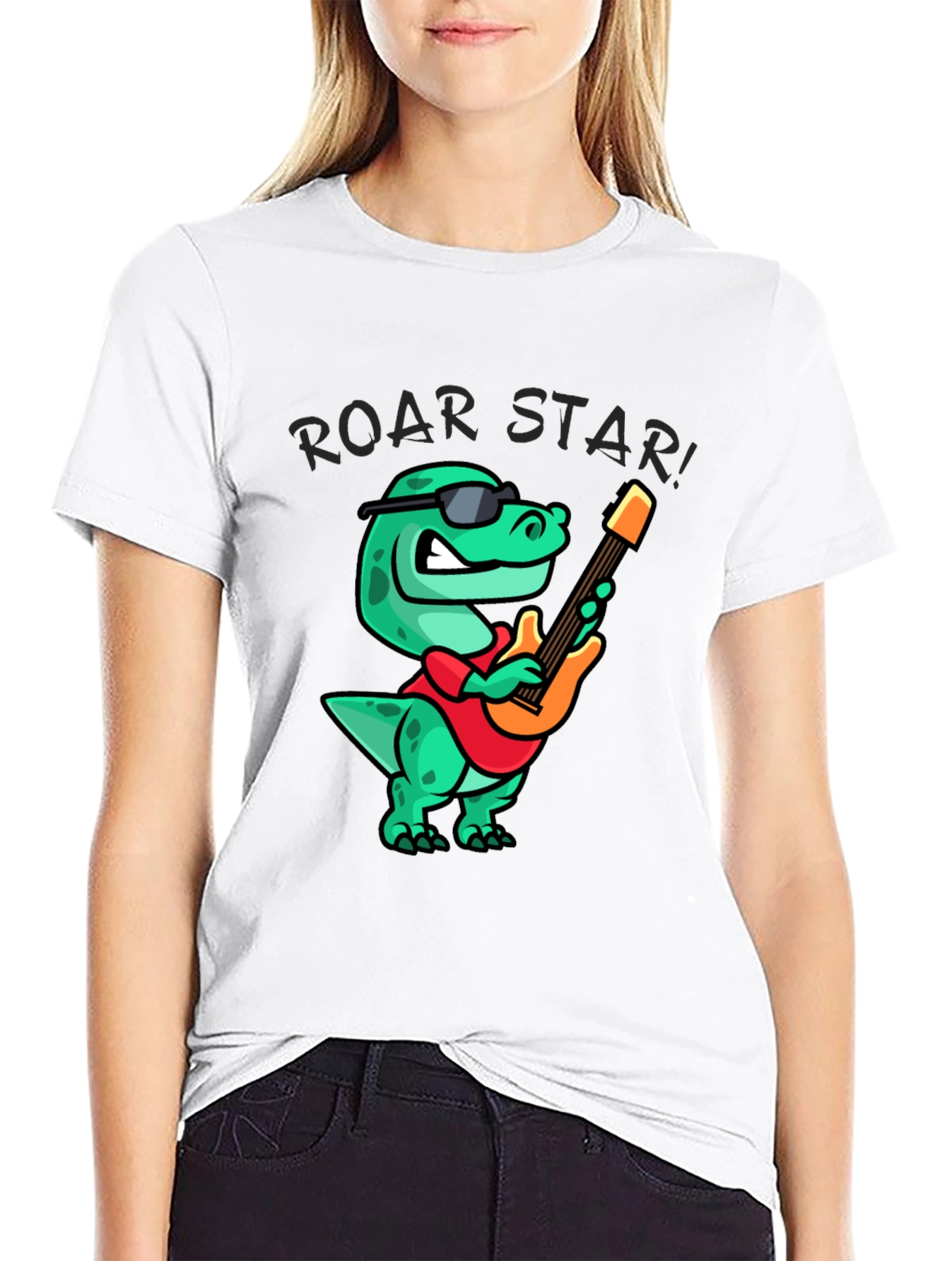 Roar Star Dino Guitarist Black T-Shirt