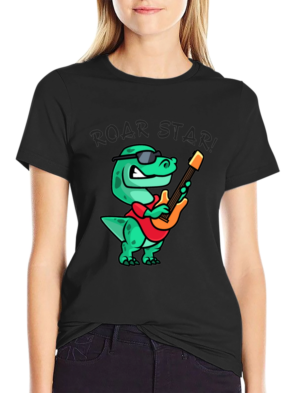Roar Star Dino Guitarist Black T-Shirt