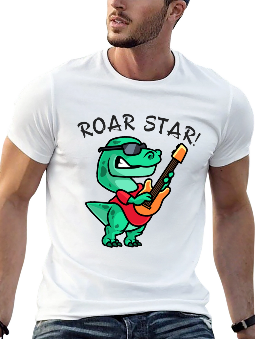 Roar Star Dino Guitarist Black T-Shirt