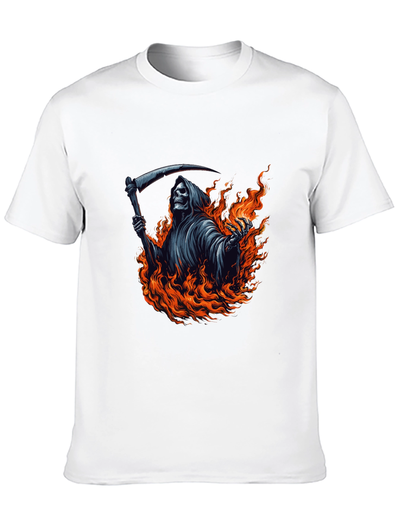 Grim Reaper Fire Graphic Tee - Black Cotton T-Shirt
