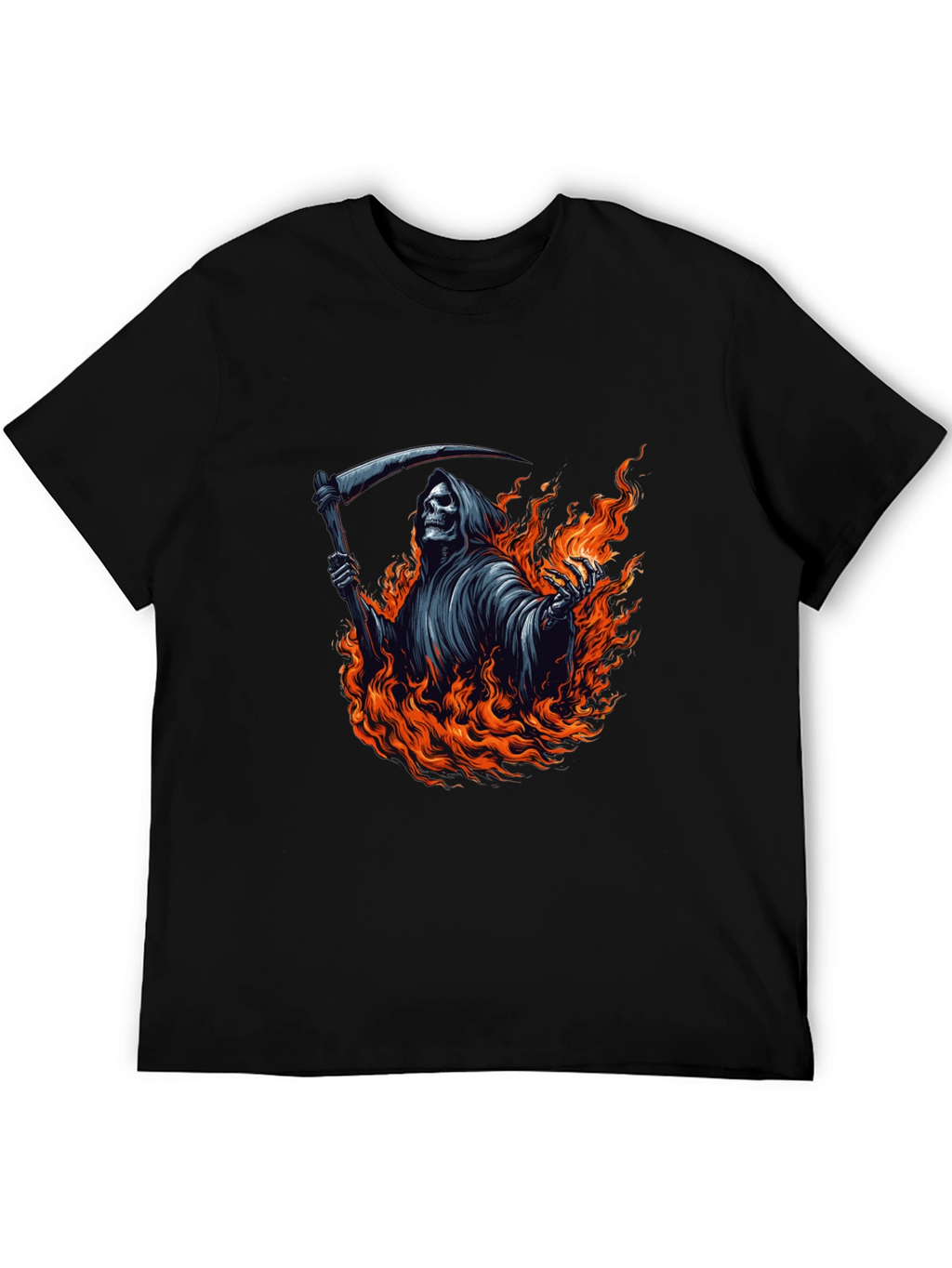 Grim Reaper Fire Graphic Tee - Black Cotton T-Shirt