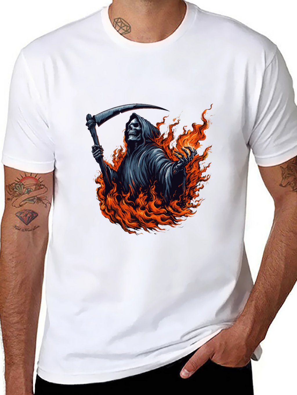 Grim Reaper Fire Graphic Tee - Black Cotton T-Shirt