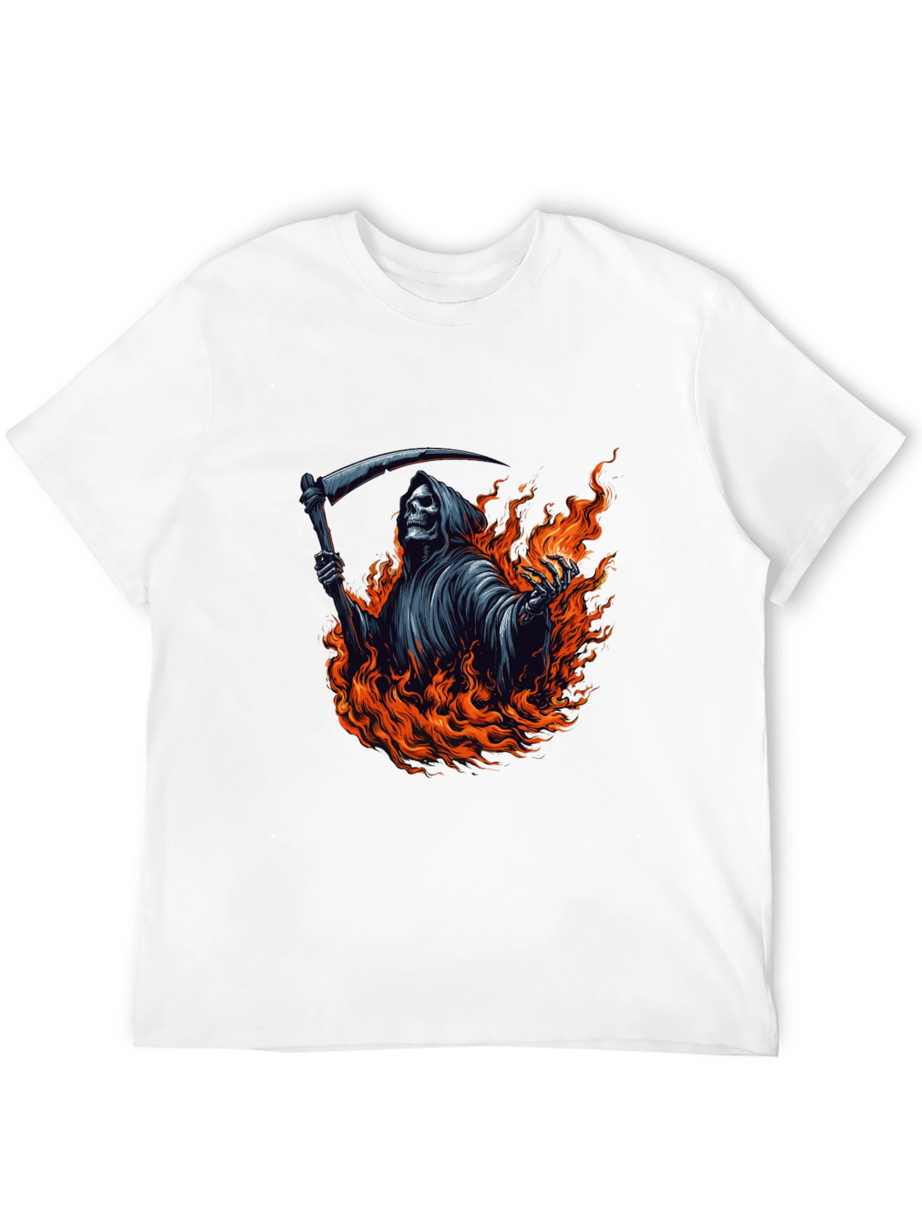 Grim Reaper Fire Graphic Tee - Black Cotton T-Shirt