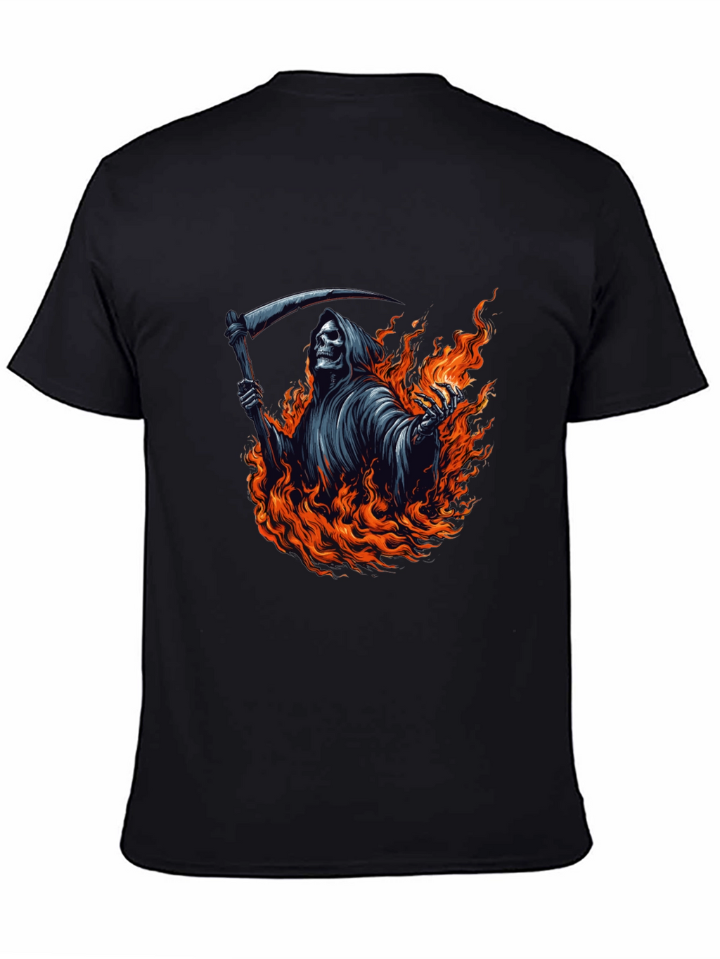 Grim Reaper Fire Graphic Tee - Black Cotton T-Shirt