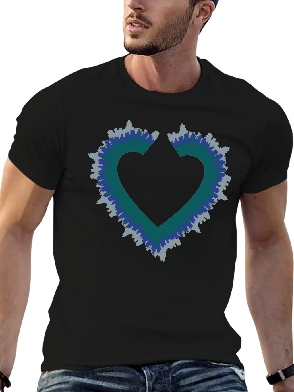 Heart Skyline Mens Black T-Shirt