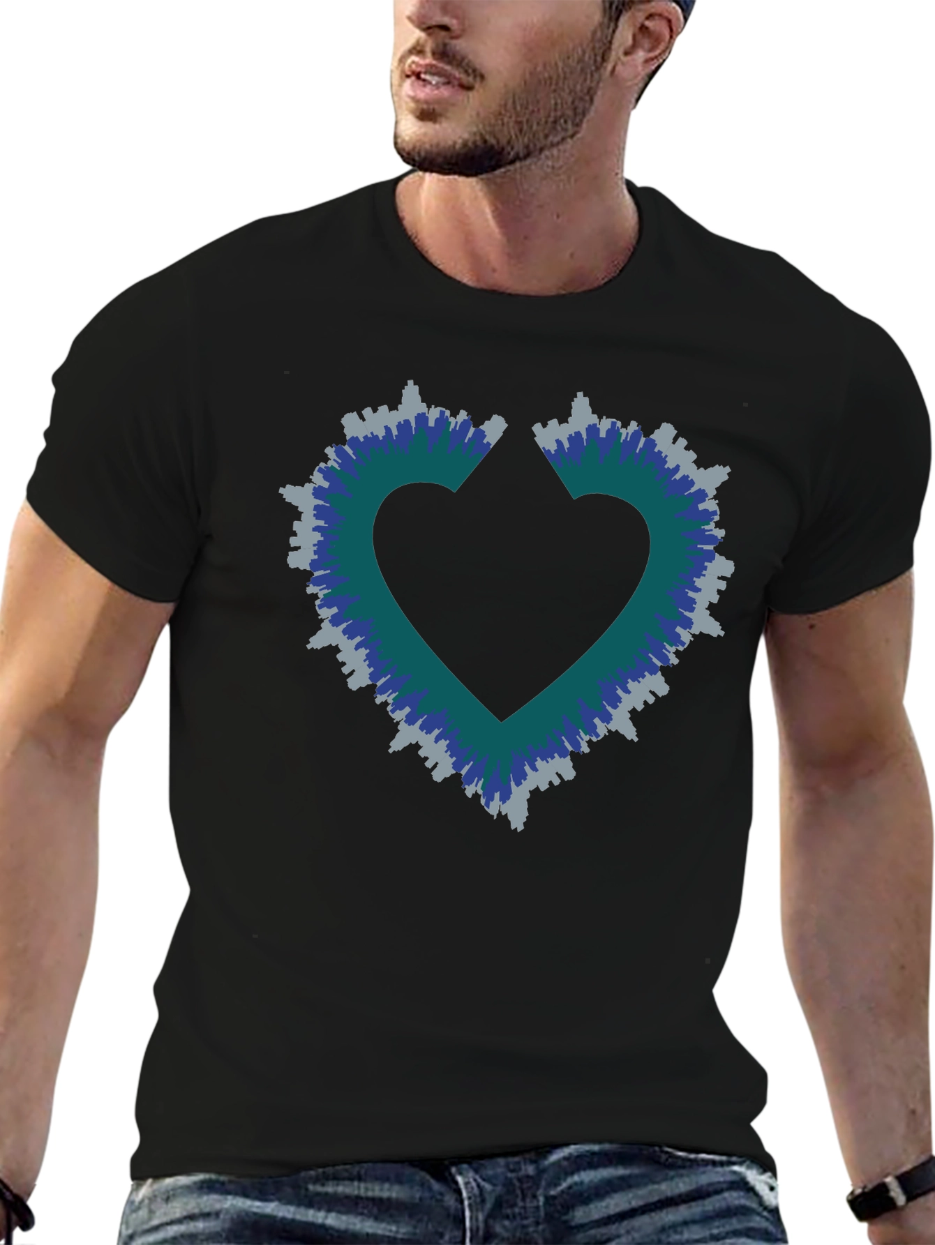 Heart Skyline Mens Black T-Shirt