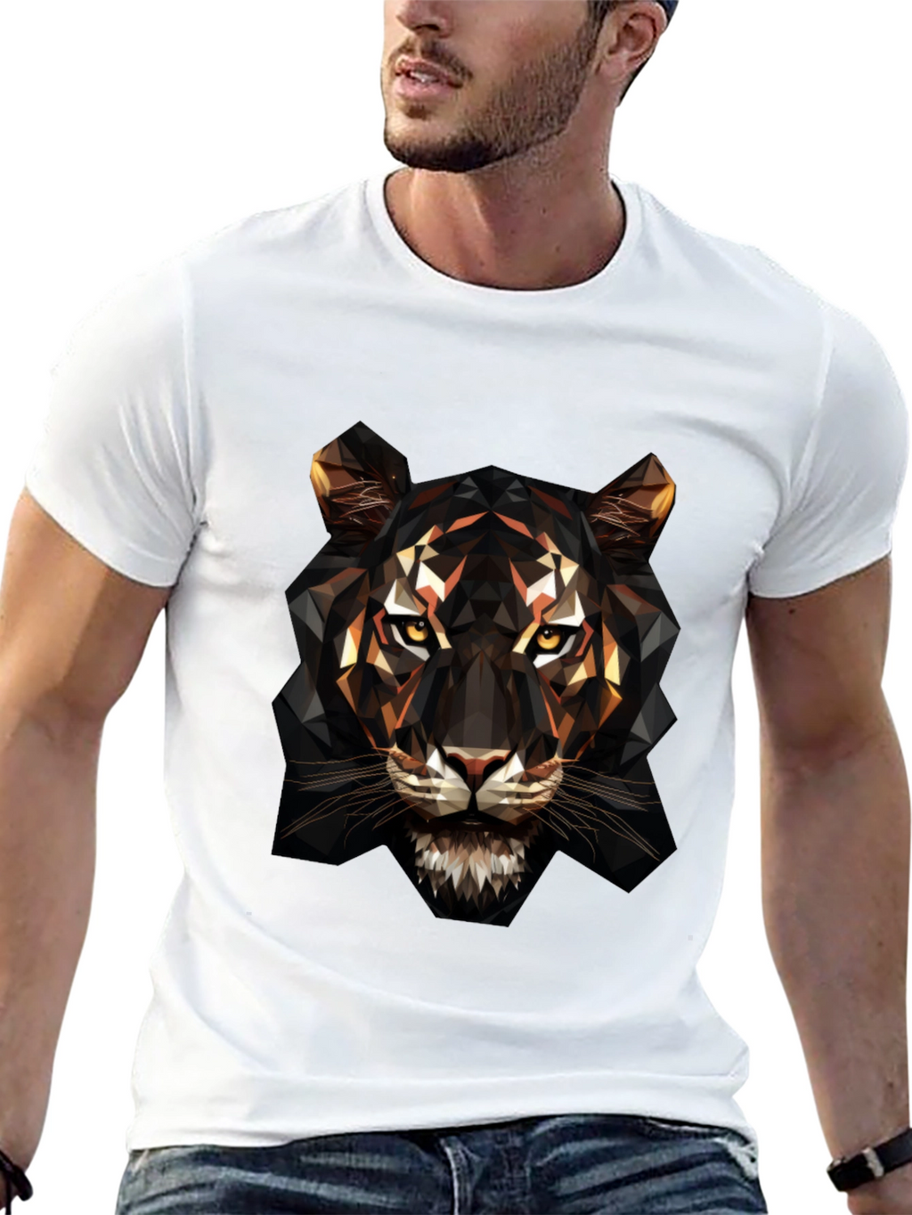 Geometric Tiger Graphic Tee - Bold Animal Design