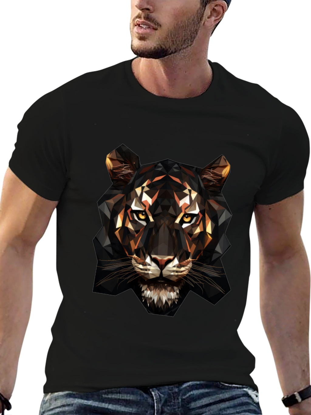 Geometric Tiger Graphic Tee - Bold Animal Design