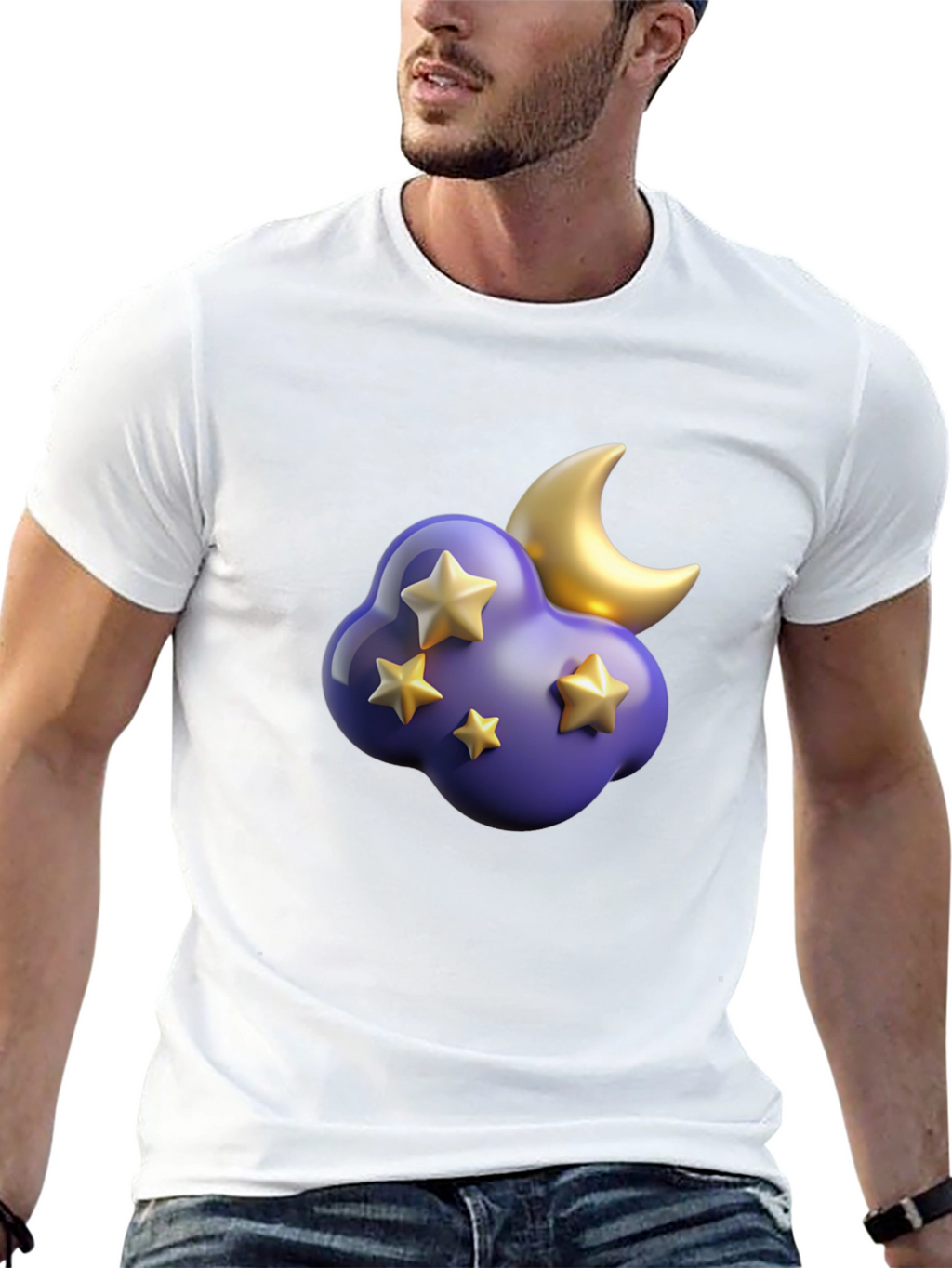 Dreamy Night T-Shirt: Starry Cloud and Moon Graphic Tee
