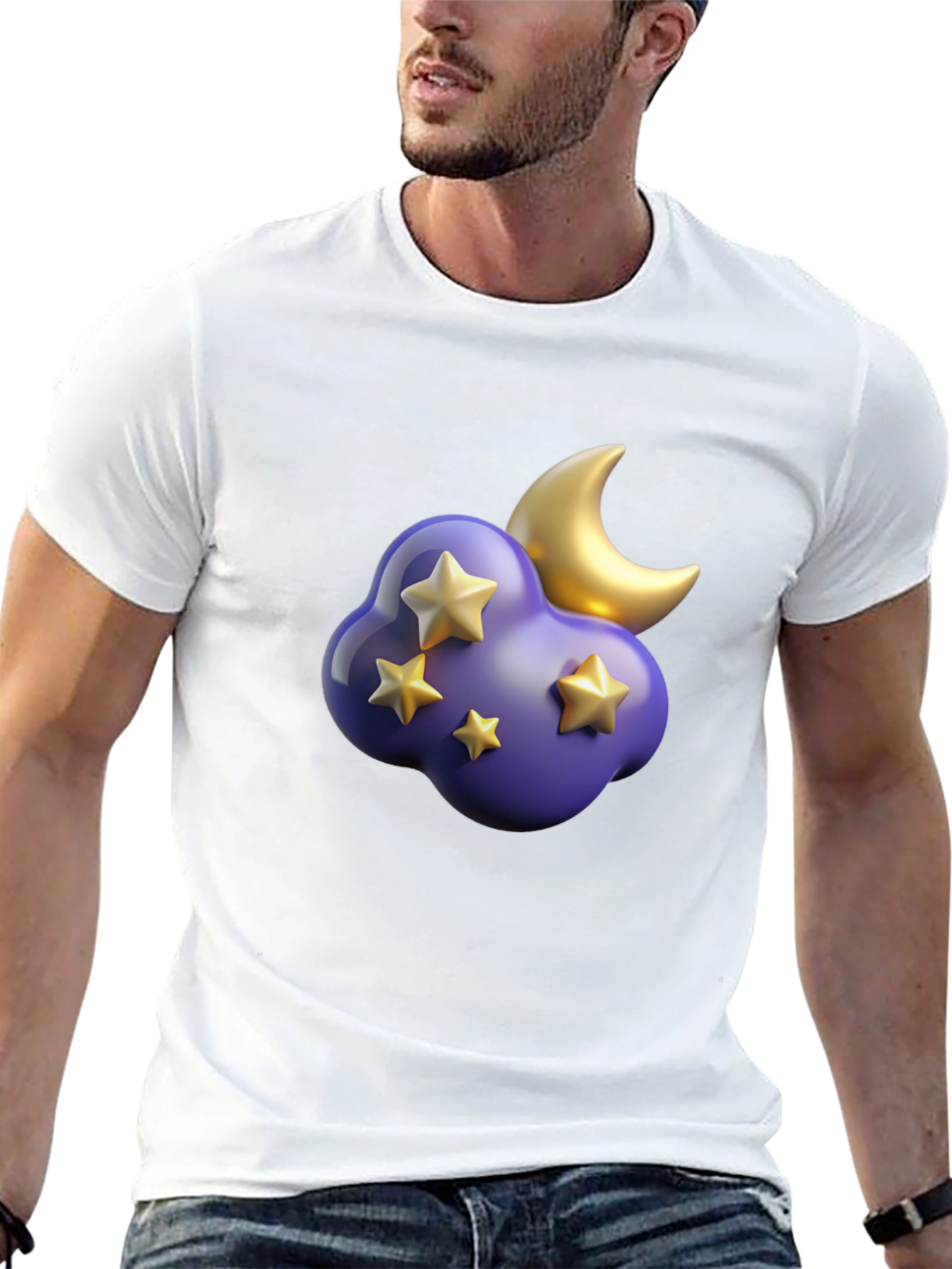 Dreamy Night T-Shirt: Starry Cloud and Moon Graphic Tee