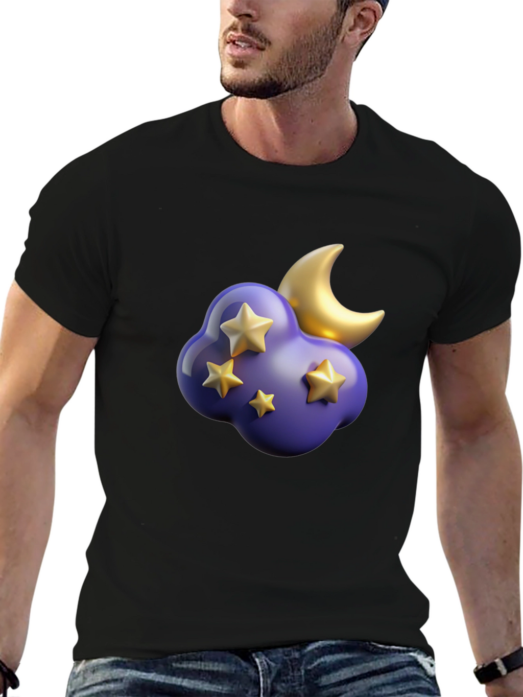 Dreamy Night T-Shirt: Starry Cloud and Moon Graphic Tee