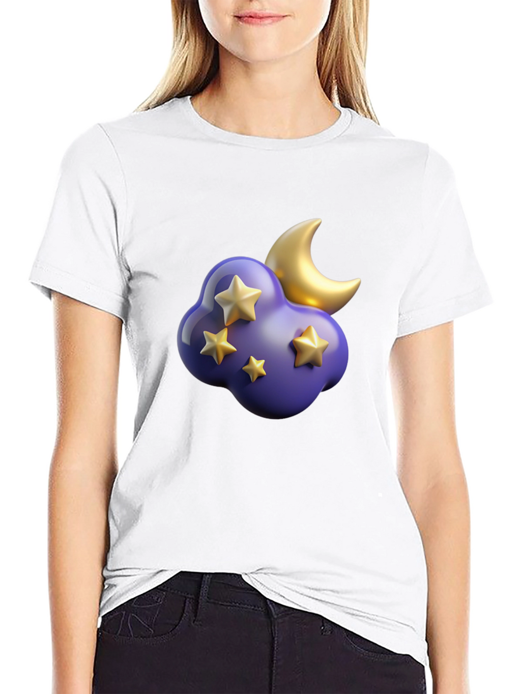 Dreamy Night T-Shirt: Starry Cloud and Moon Graphic Tee