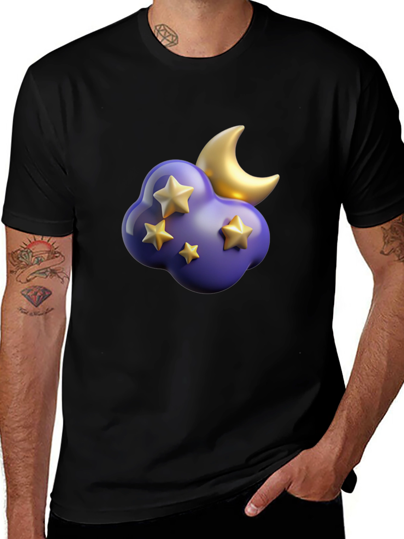 Dreamy Night T-Shirt: Starry Cloud and Moon Graphic Tee
