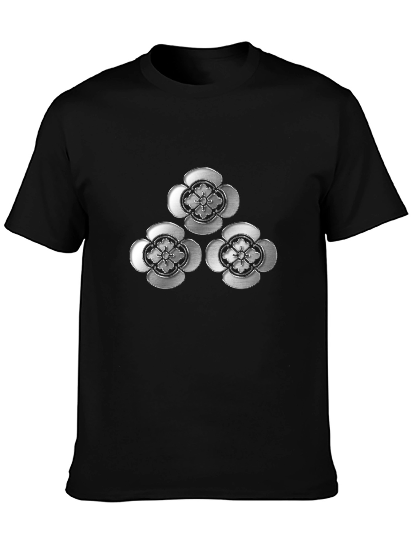 Elegant Floral Emblem Black T-Shirt