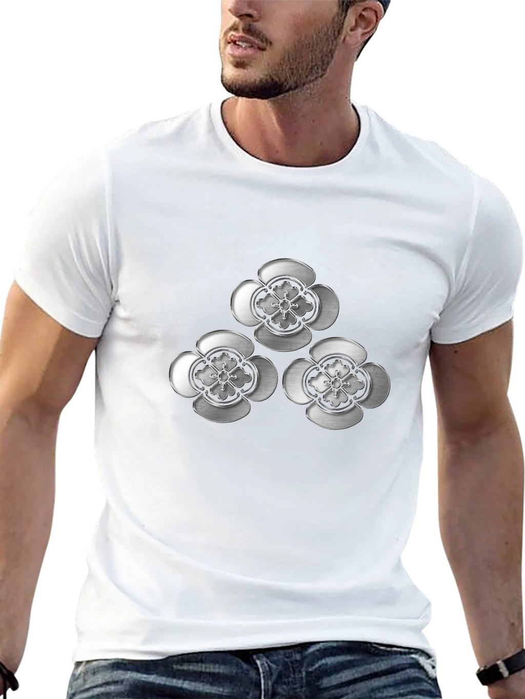 Elegant Floral Emblem Black T-Shirt