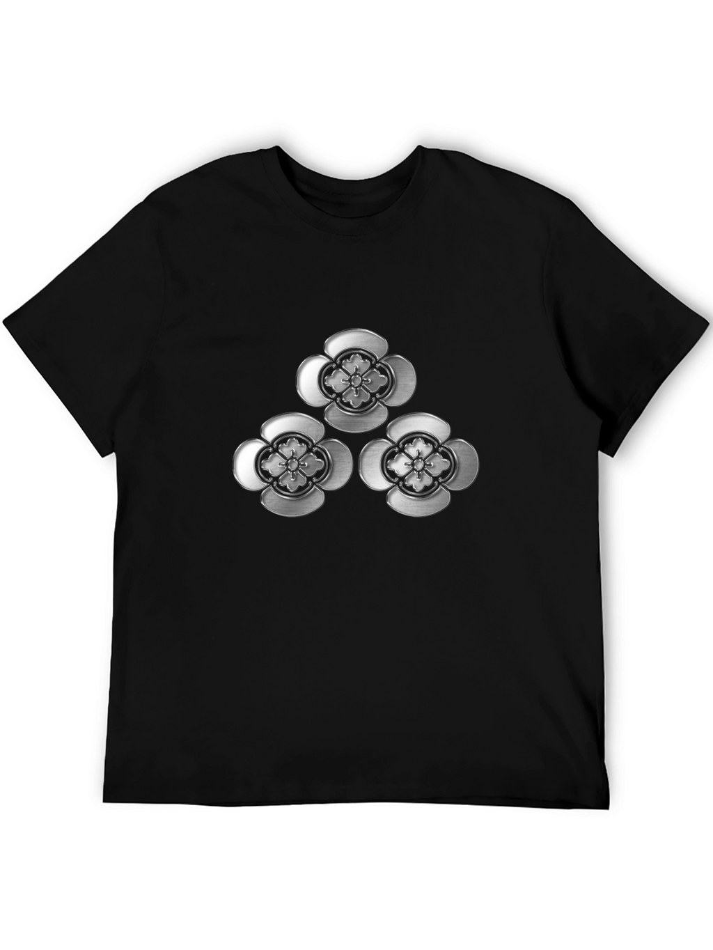 Elegant Floral Emblem Black T-Shirt