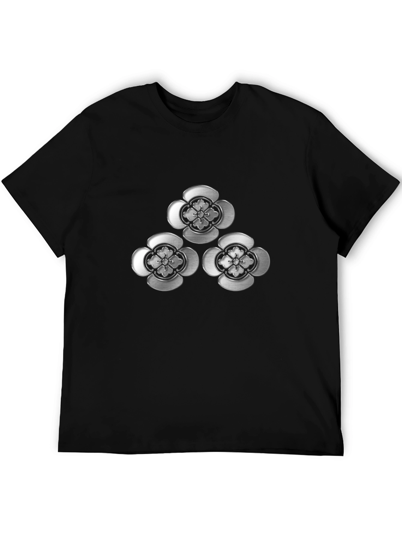 Elegant Floral Emblem Black T-Shirt