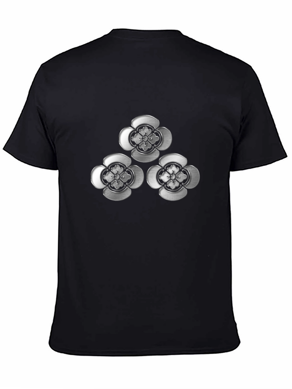 Elegant Floral Emblem Black T-Shirt