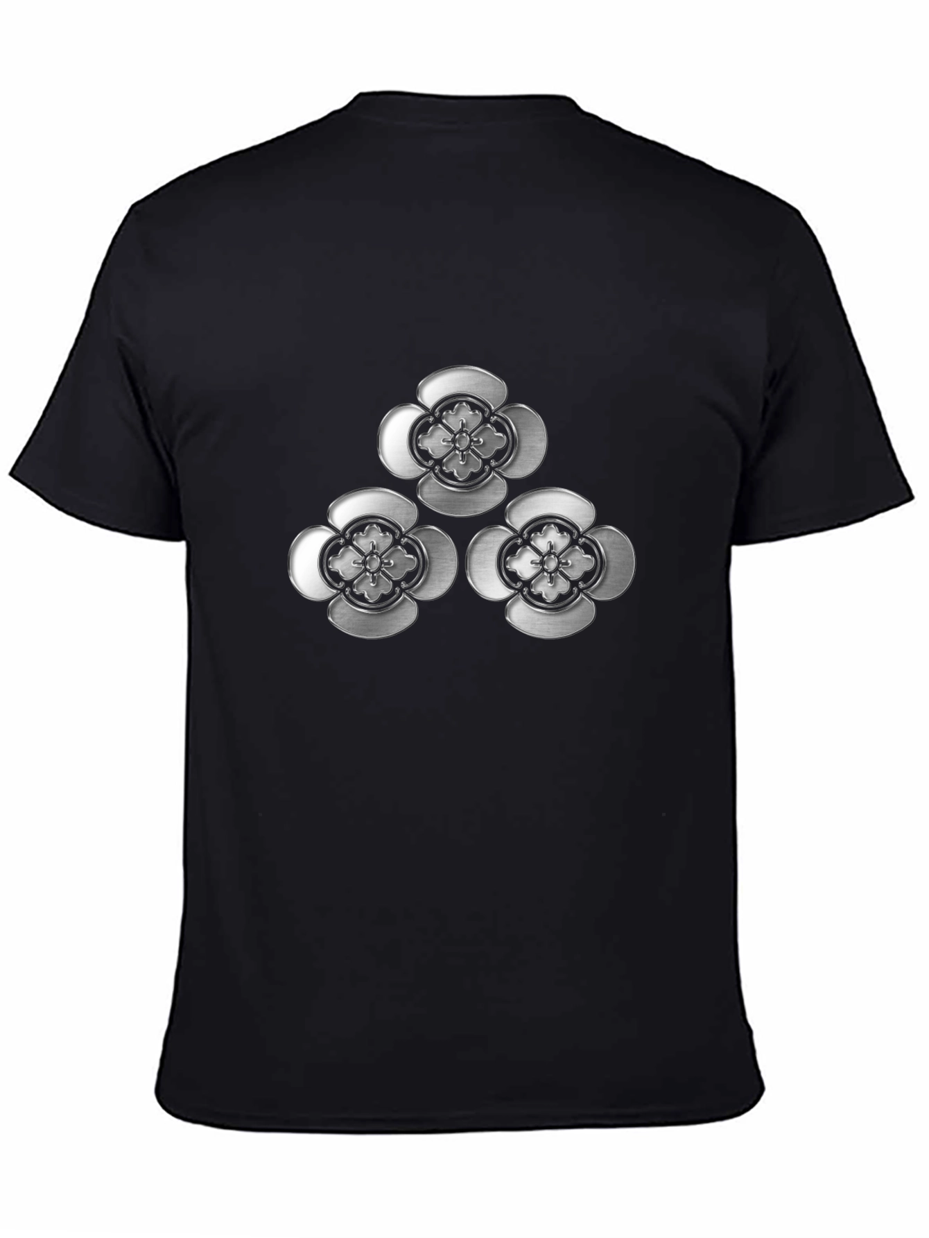 Elegant Floral Emblem Black T-Shirt