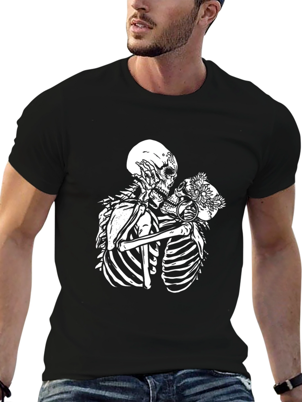 Skeleton Lovers Black Graphic T-Shirt