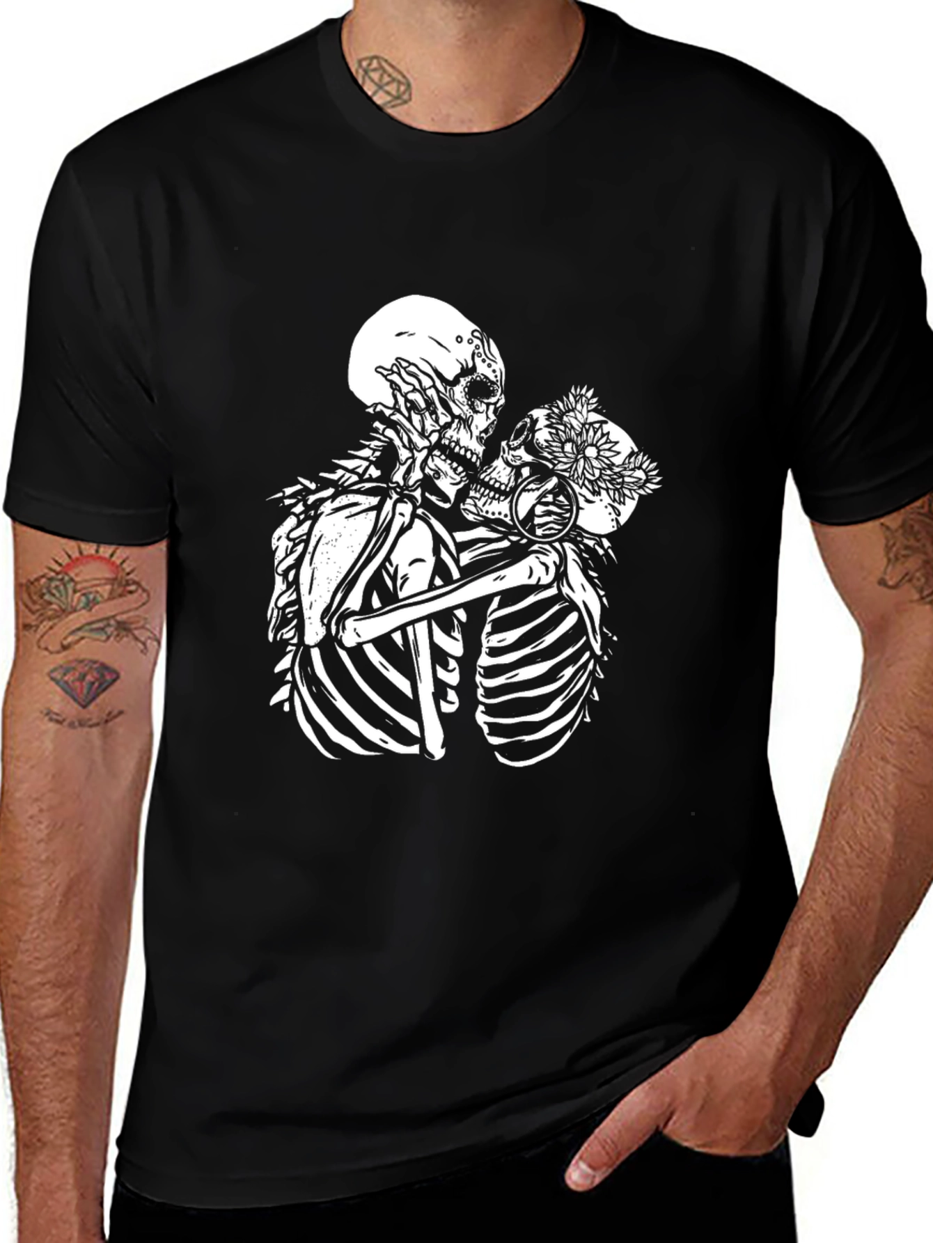 Skeleton Lovers Black Graphic T-Shirt