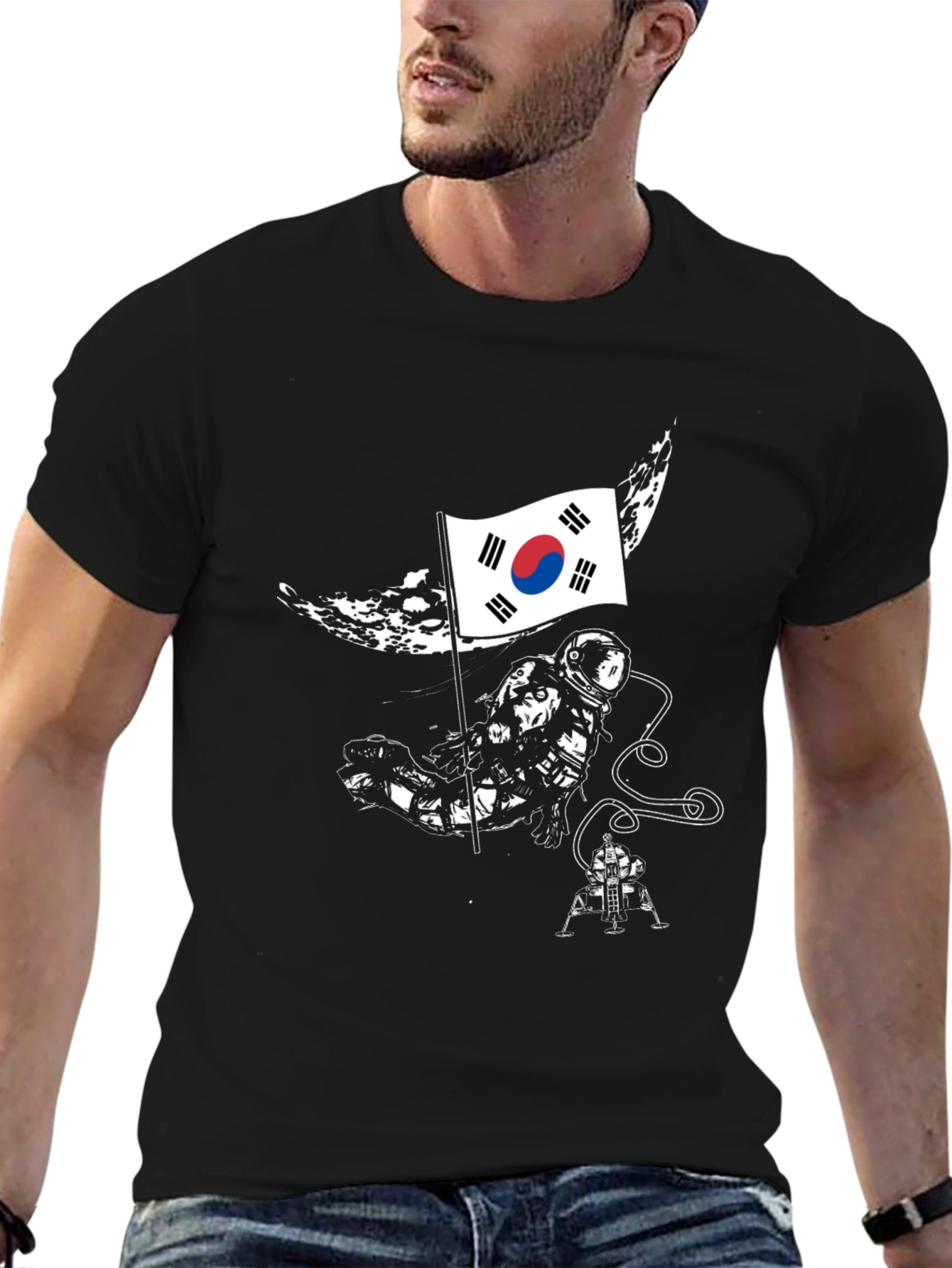 South Korea Flag Astronaut Graphic T-Shirt