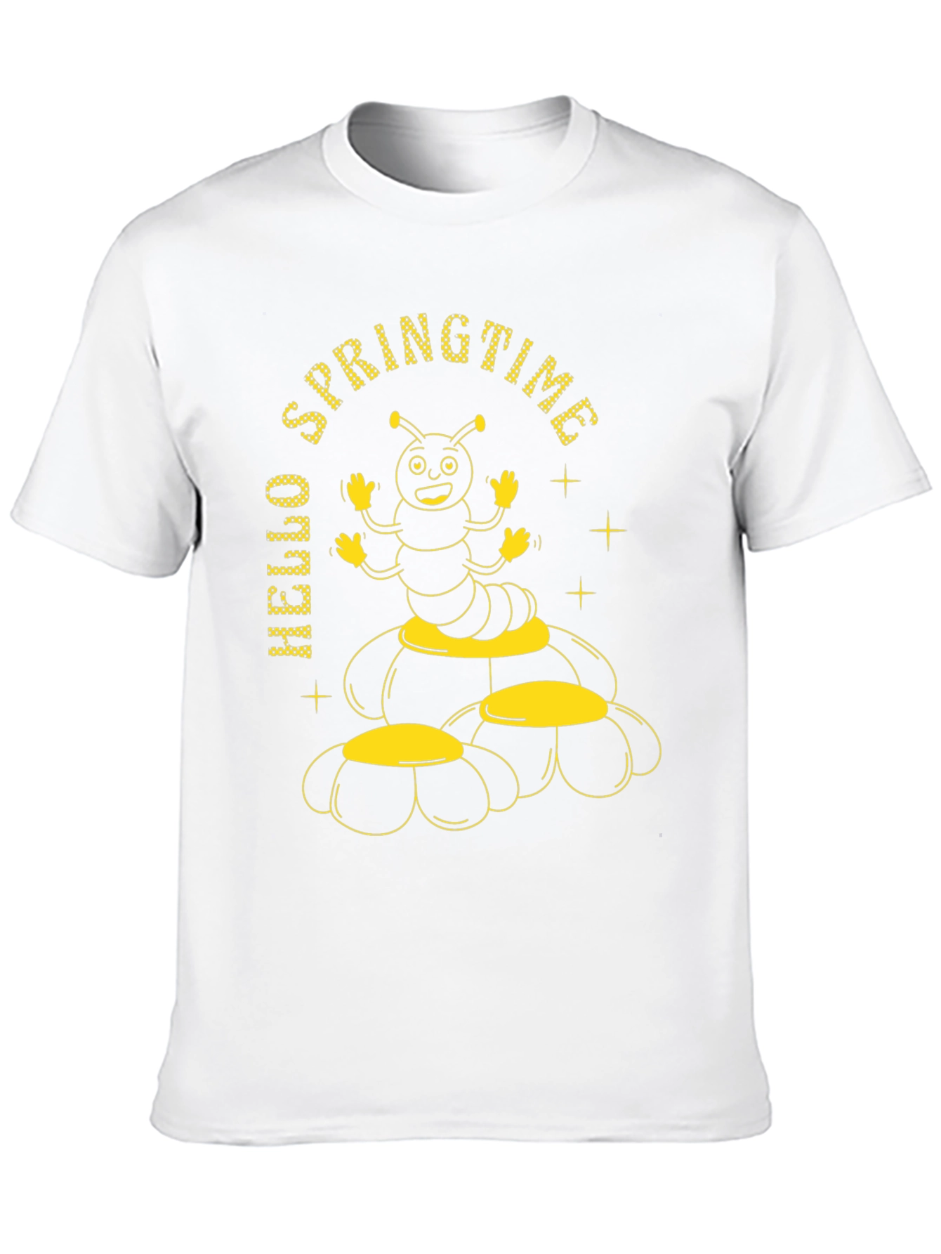 Hello Springtime Graphic Tee - Fun Caterpillar Design