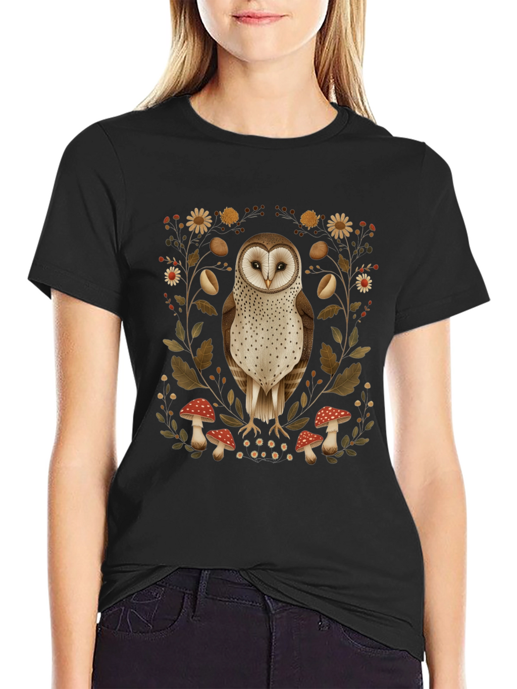 Barn Owl & Mushroom Graphic T-Shirt