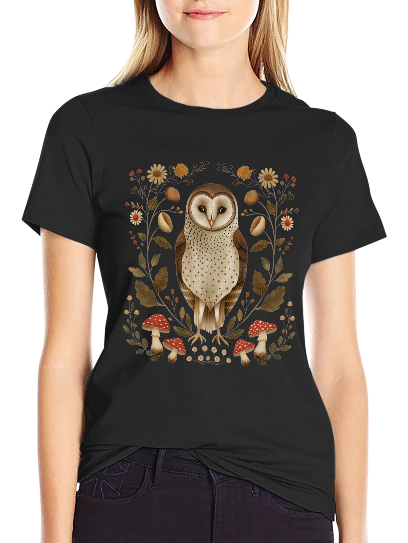 Barn Owl & Mushroom Graphic T-Shirt