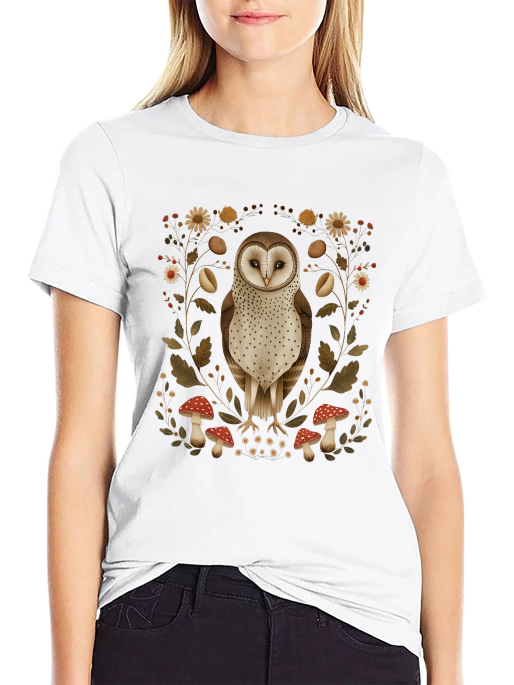 Barn Owl & Mushroom Graphic T-Shirt