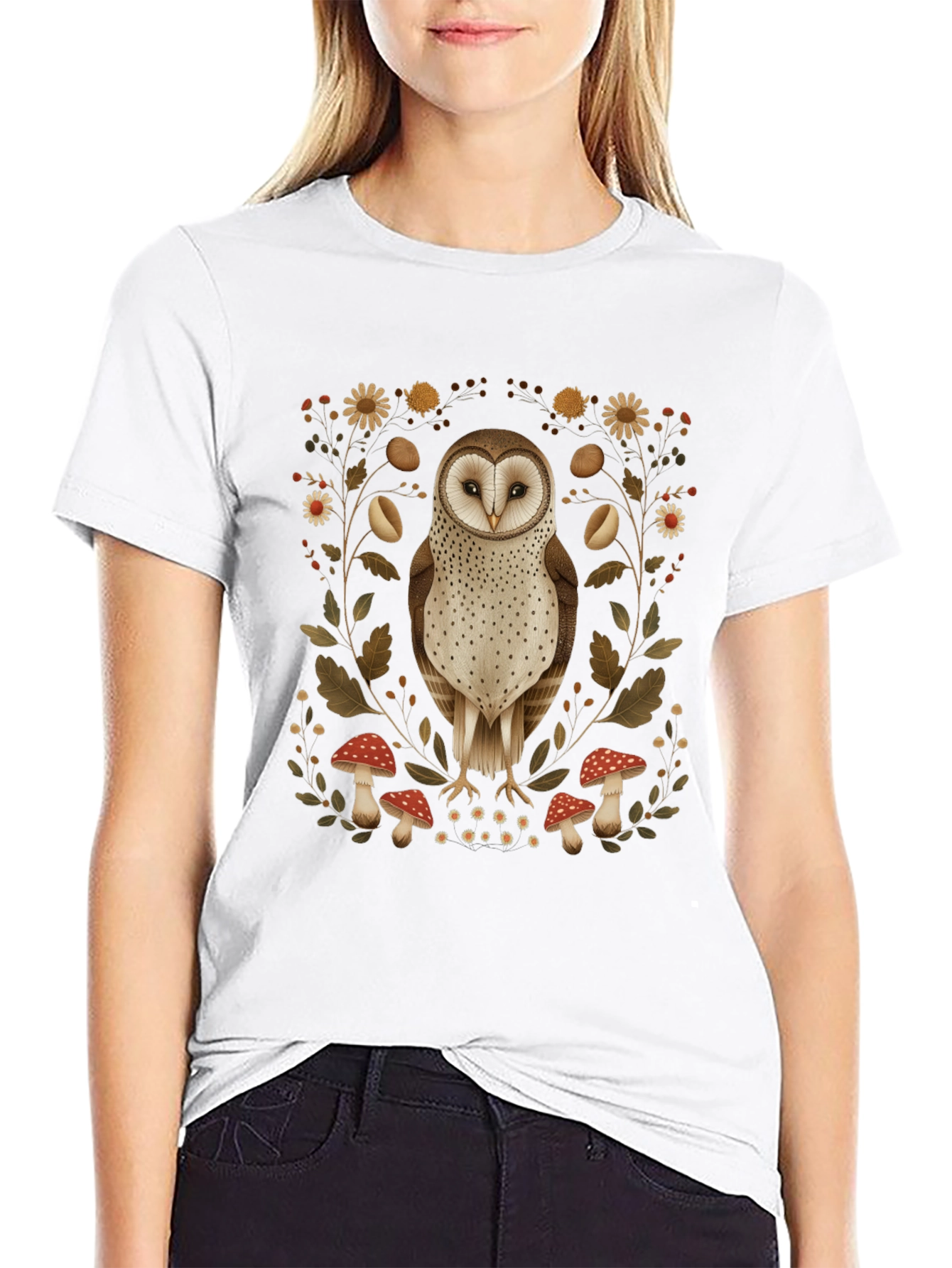Barn Owl & Mushroom Graphic T-Shirt