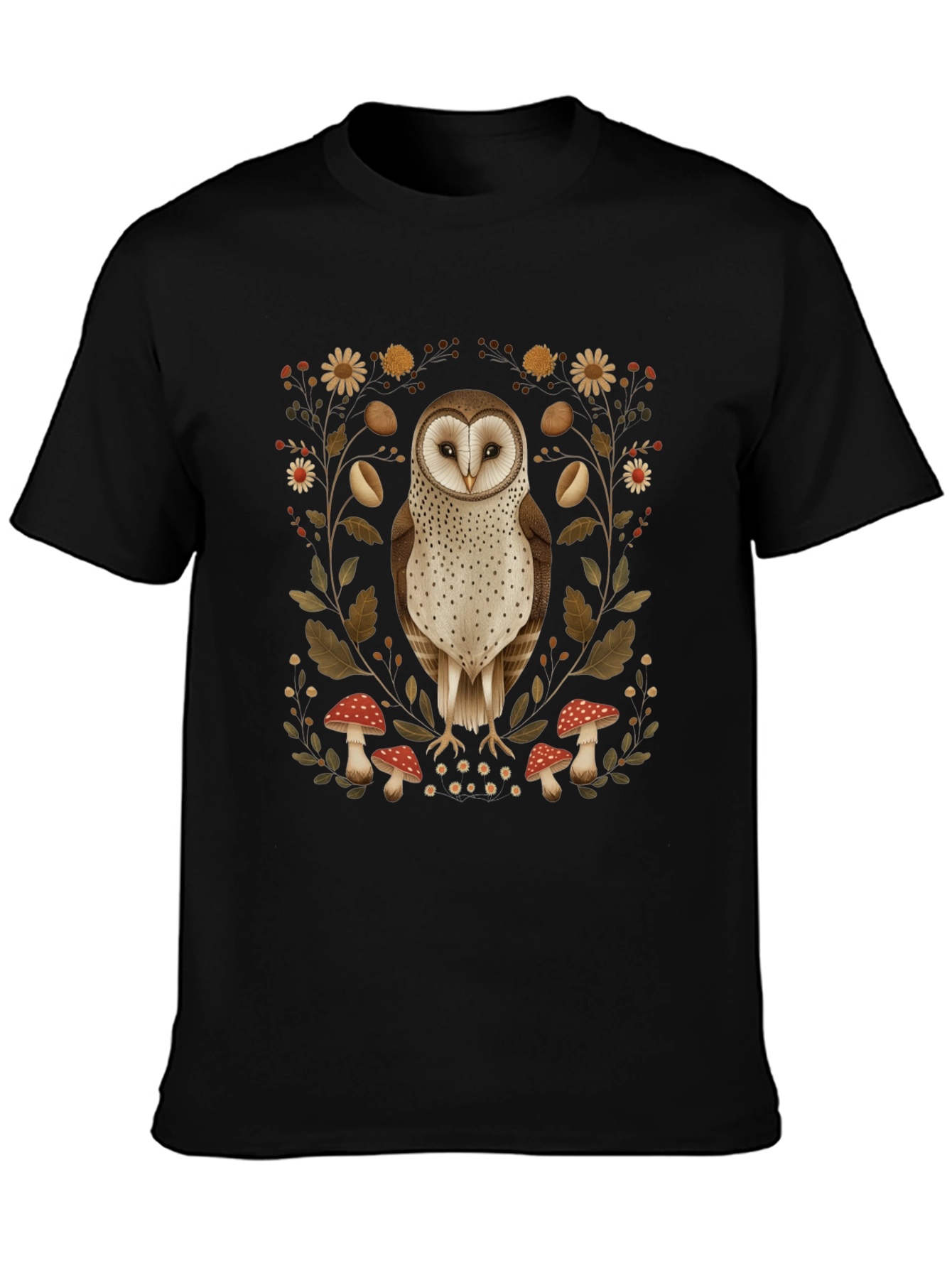 Barn Owl & Mushroom Graphic T-Shirt