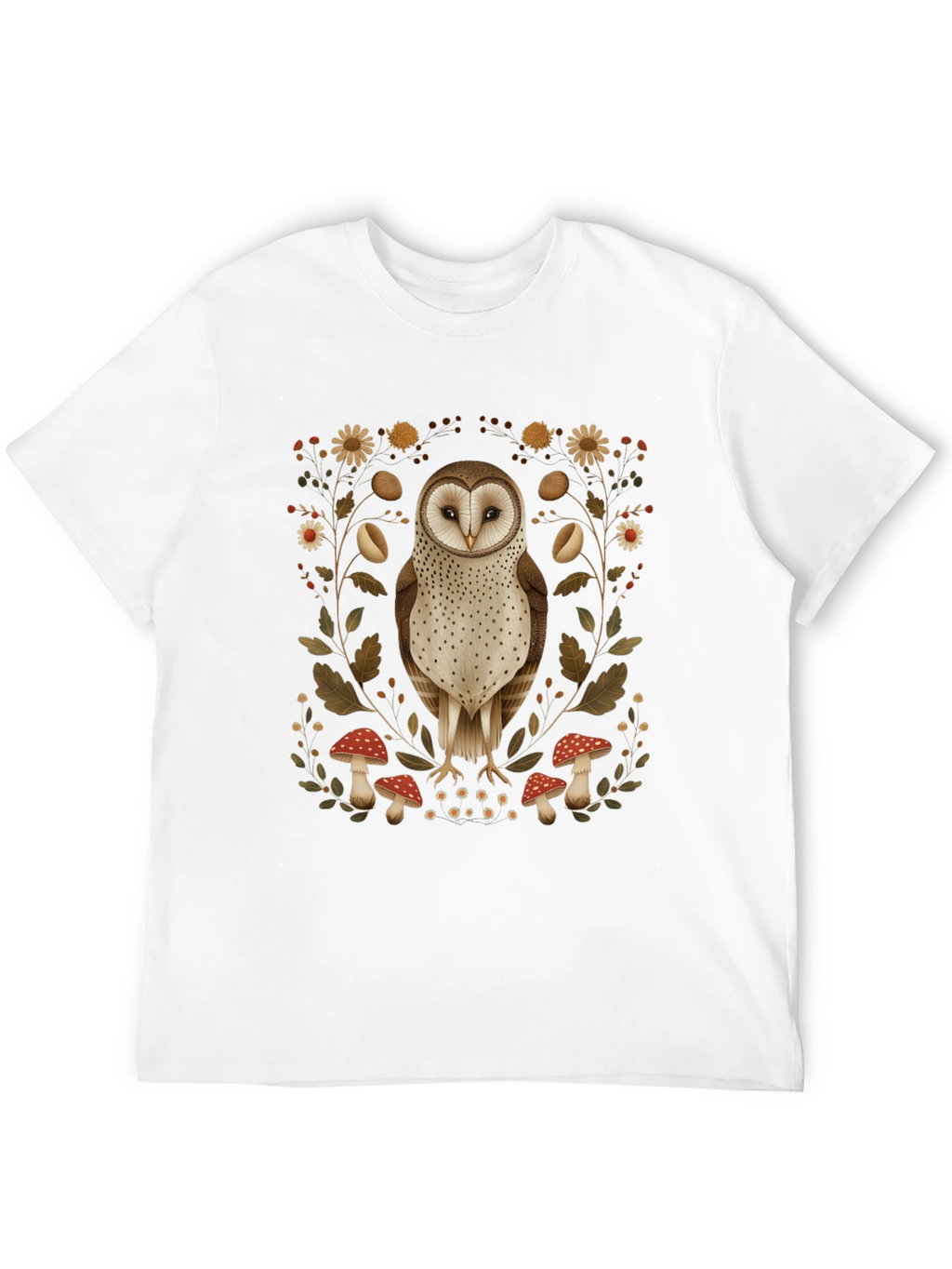 Barn Owl & Mushroom Graphic T-Shirt