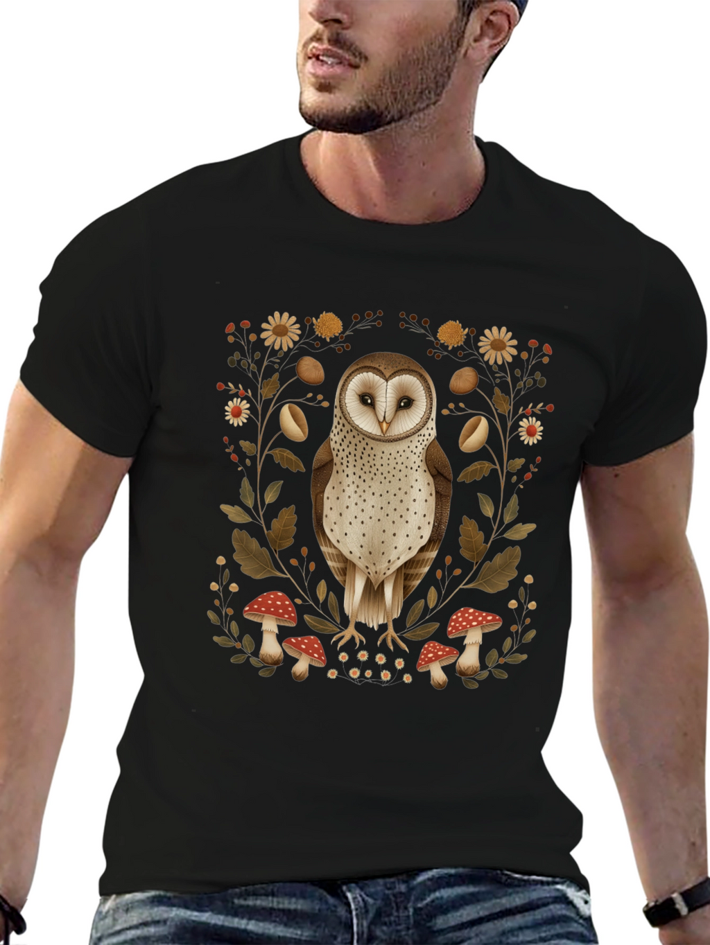 Barn Owl & Mushroom Graphic T-Shirt