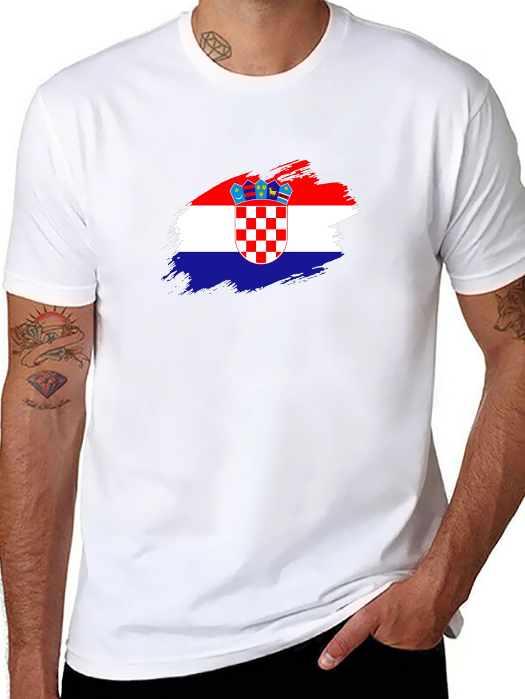 Croatian Flag Brushstroke Mens Black T-Shirt