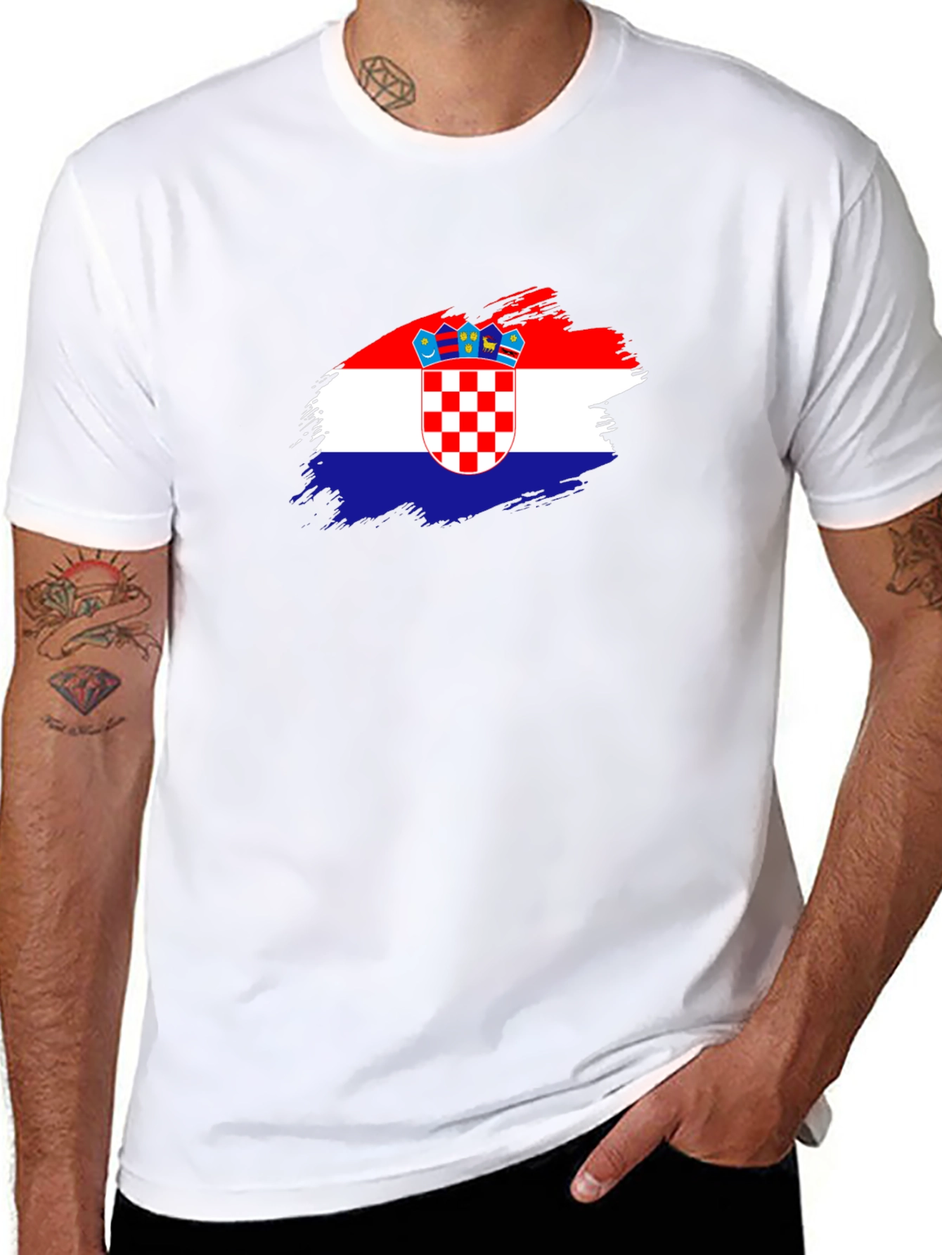 Croatian Flag Brushstroke Mens Black T-Shirt