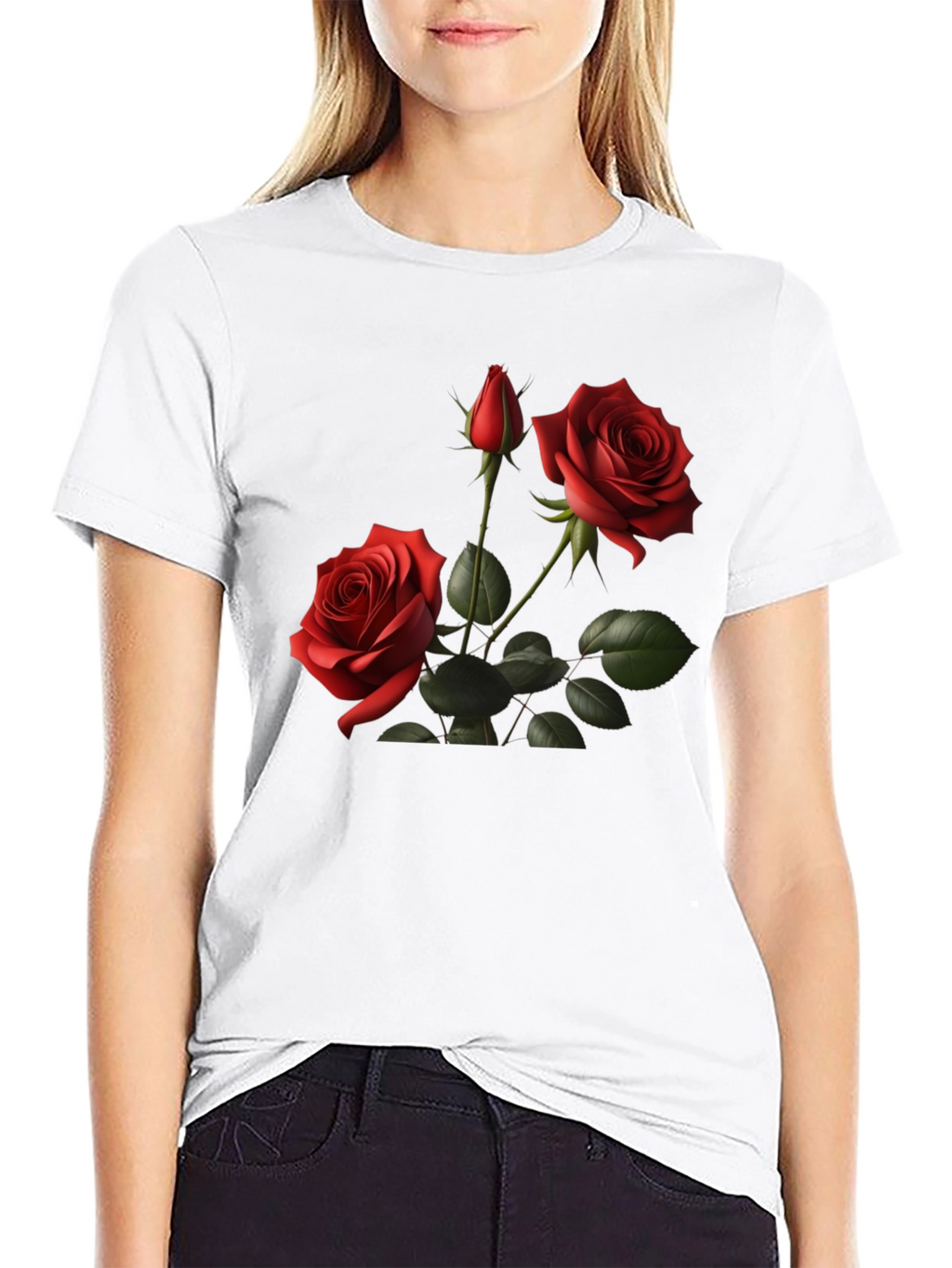 Roses on Black T-Shirt