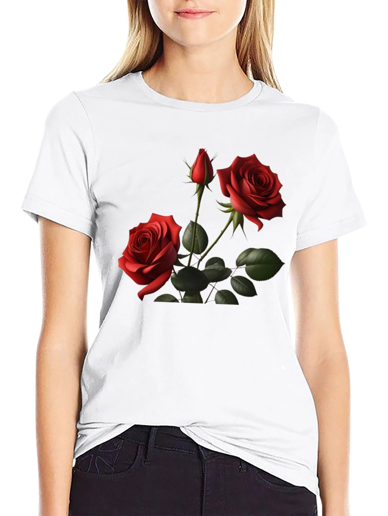 Roses on Black T-Shirt