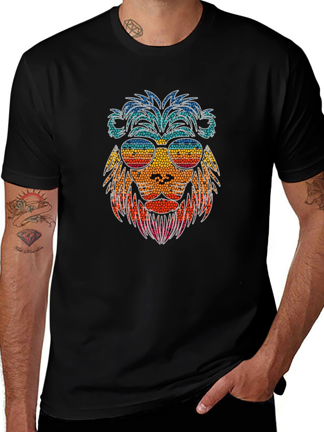 Cool Lion Graphic Tee - Stylish Mens Black T-Shirt