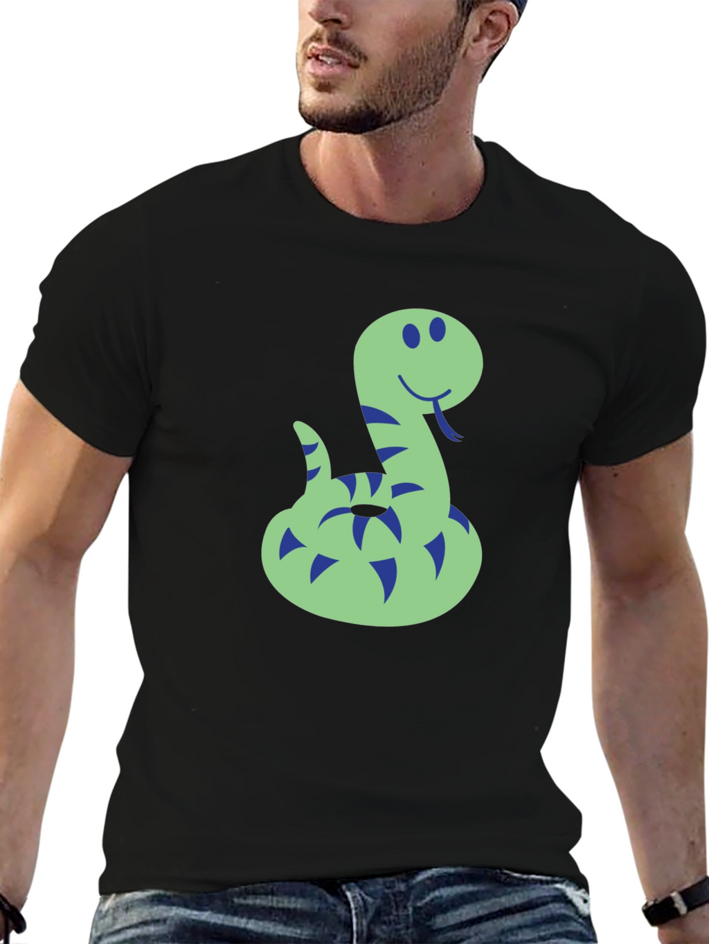 Funny Snake Graphic Tee - Mens Black T-Shirt