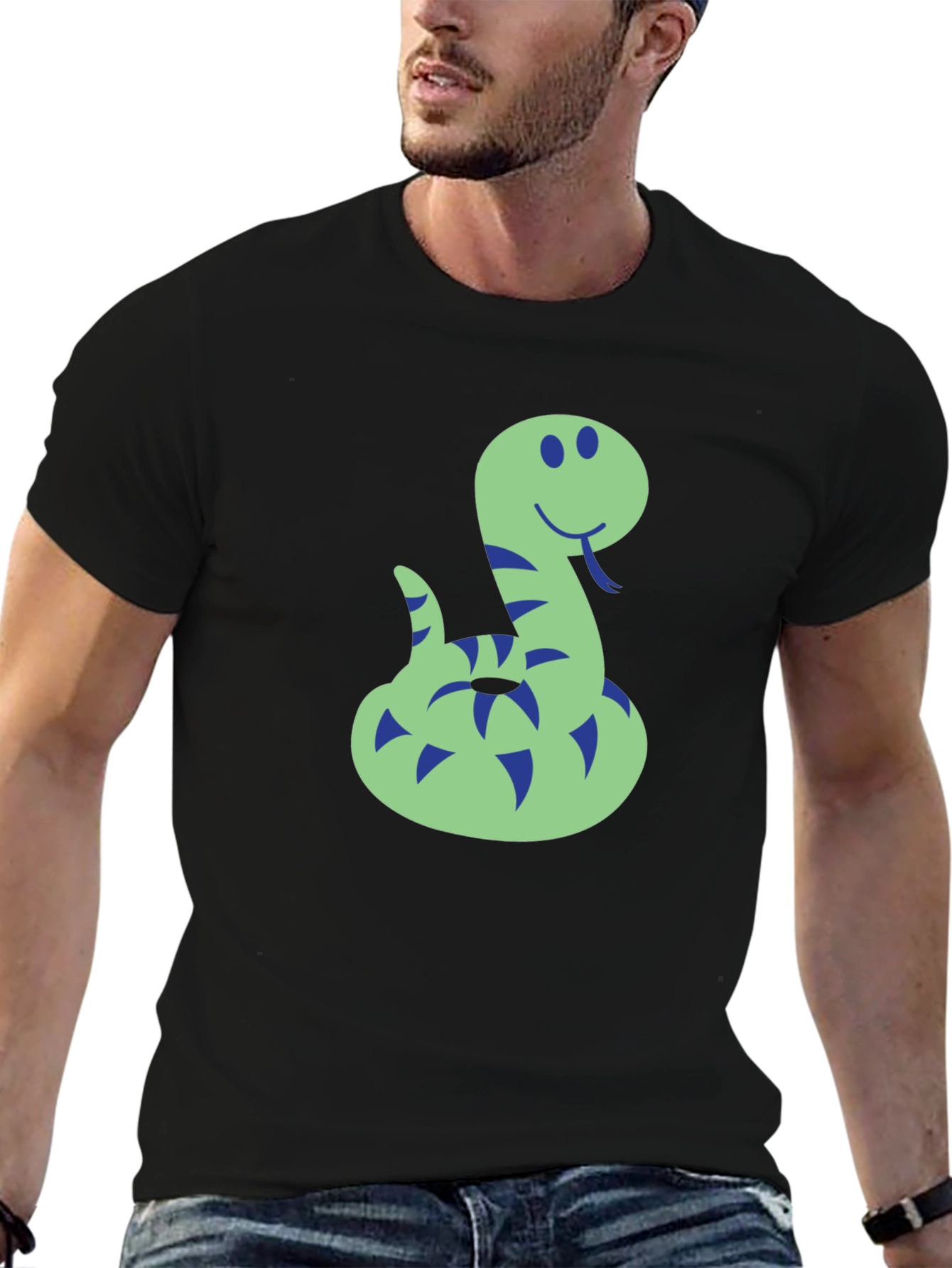 Funny Snake Graphic Tee - Mens Black T-Shirt