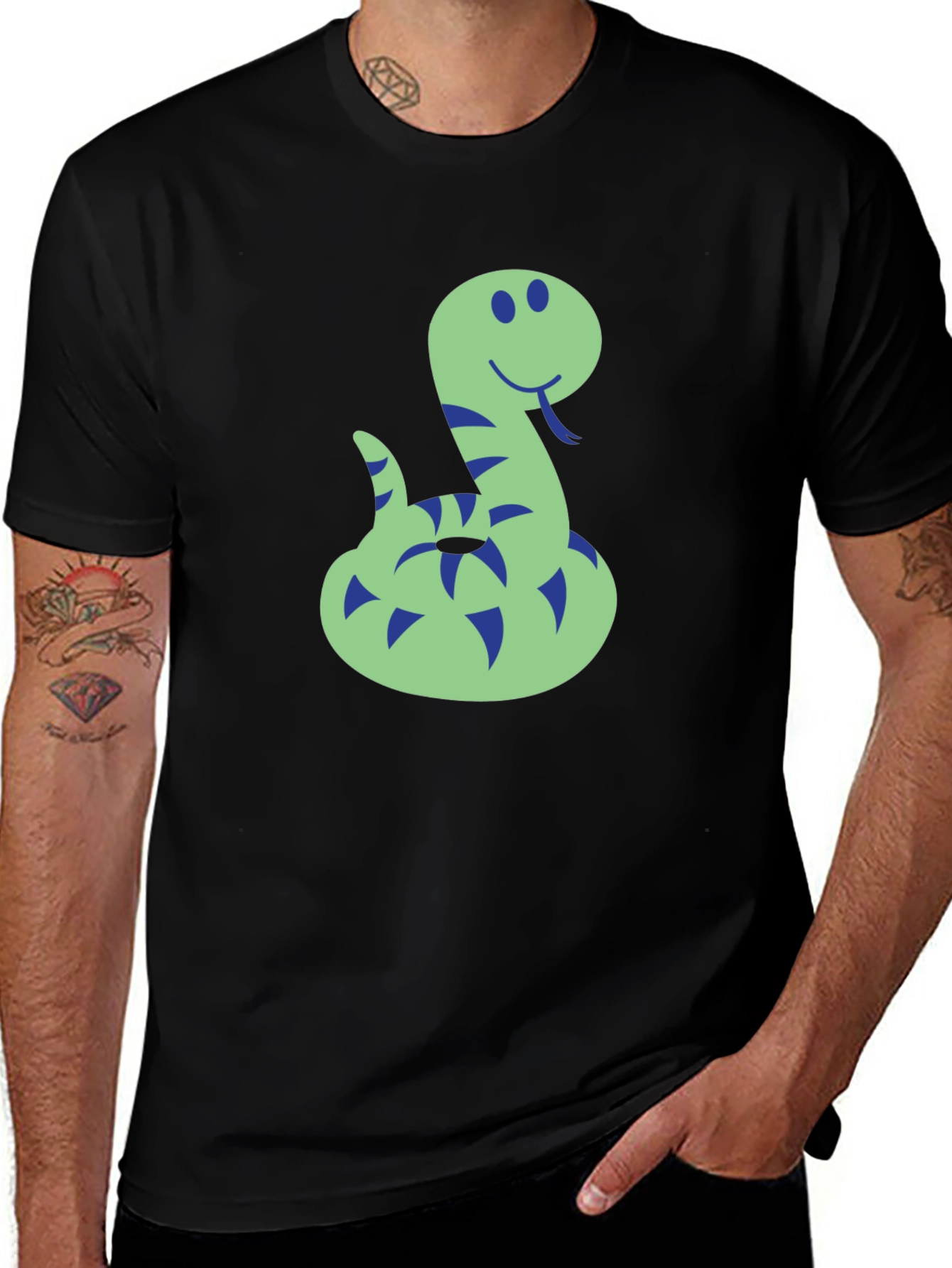 Funny Snake Graphic Tee - Mens Black T-Shirt