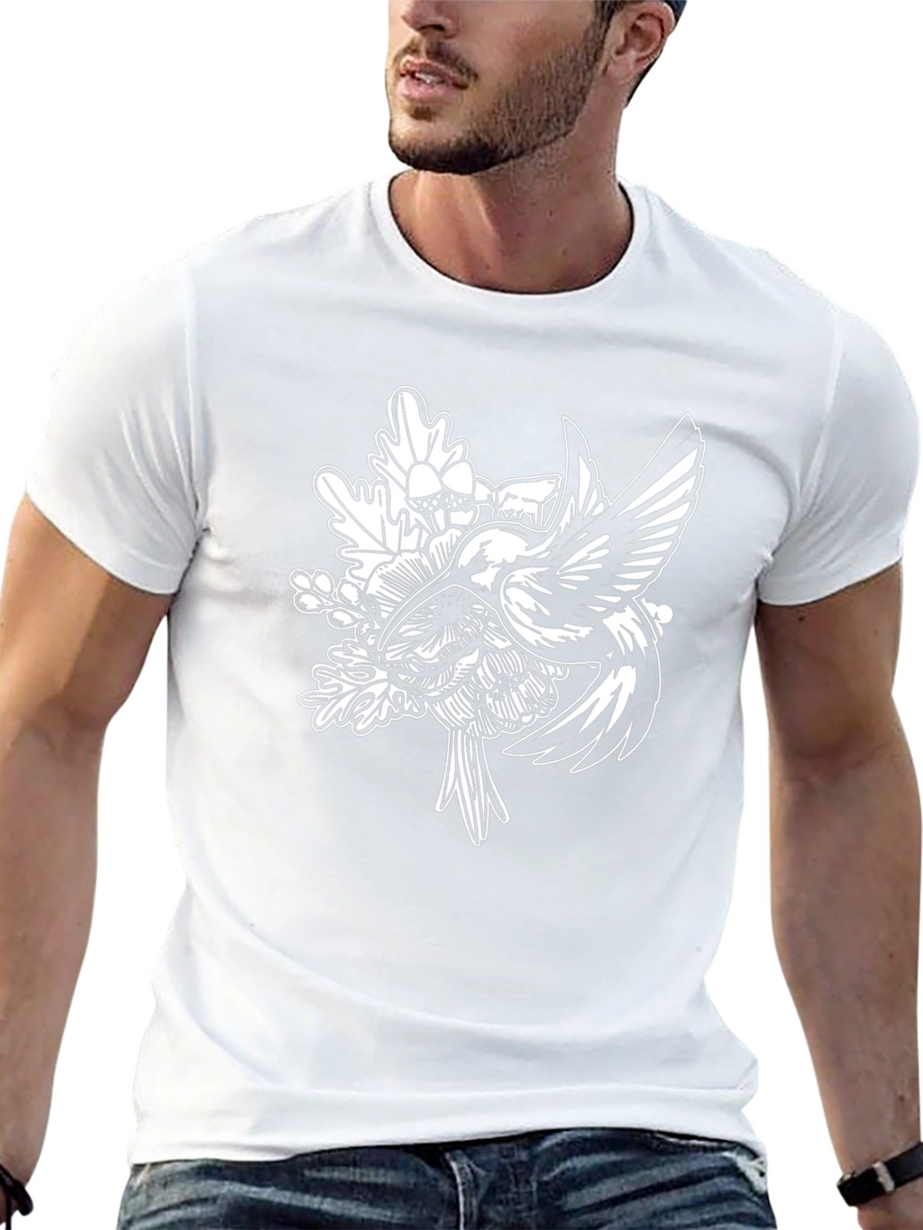 Hummingbird Floral Graphic Tee - Black Cotton