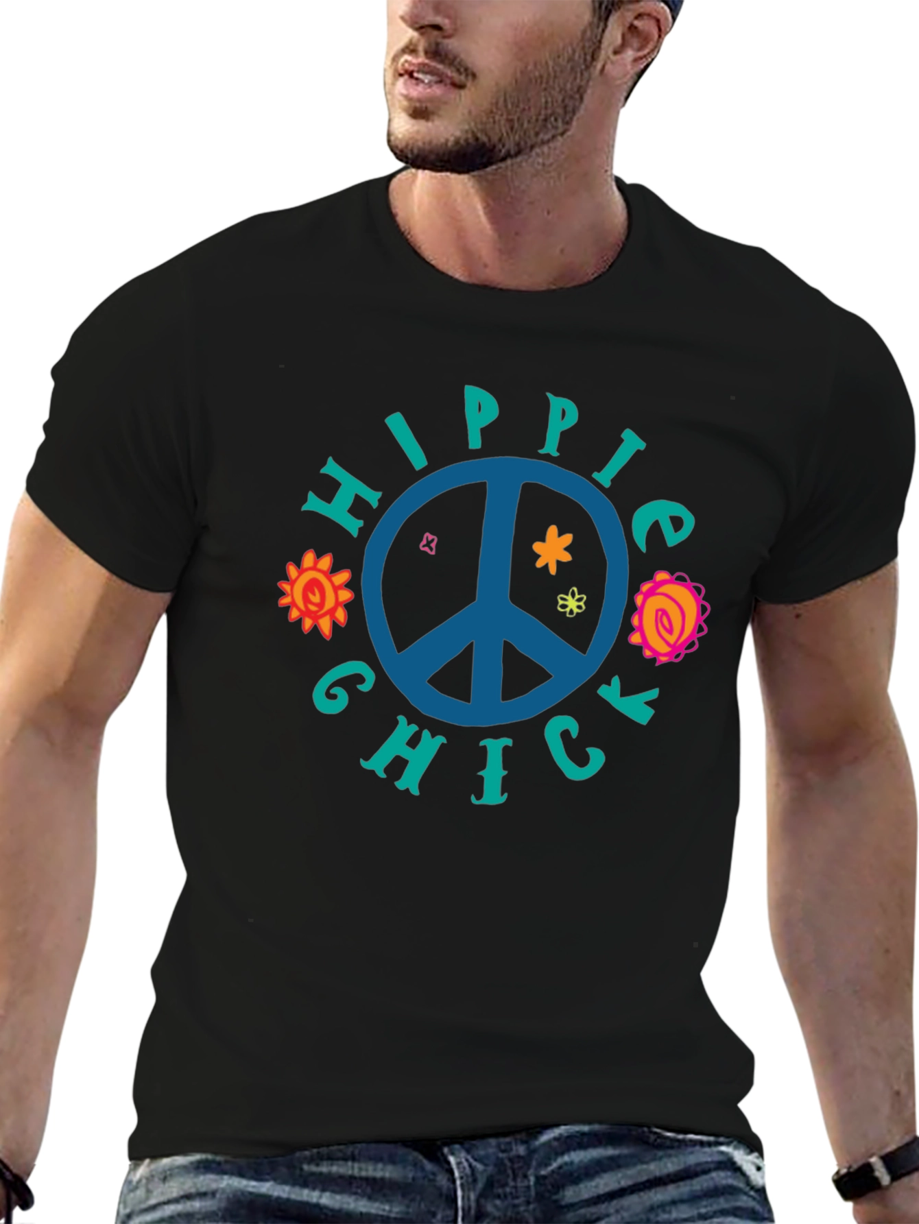 Hippie Chick Graphic Tee - Peace Sign T-Shirt