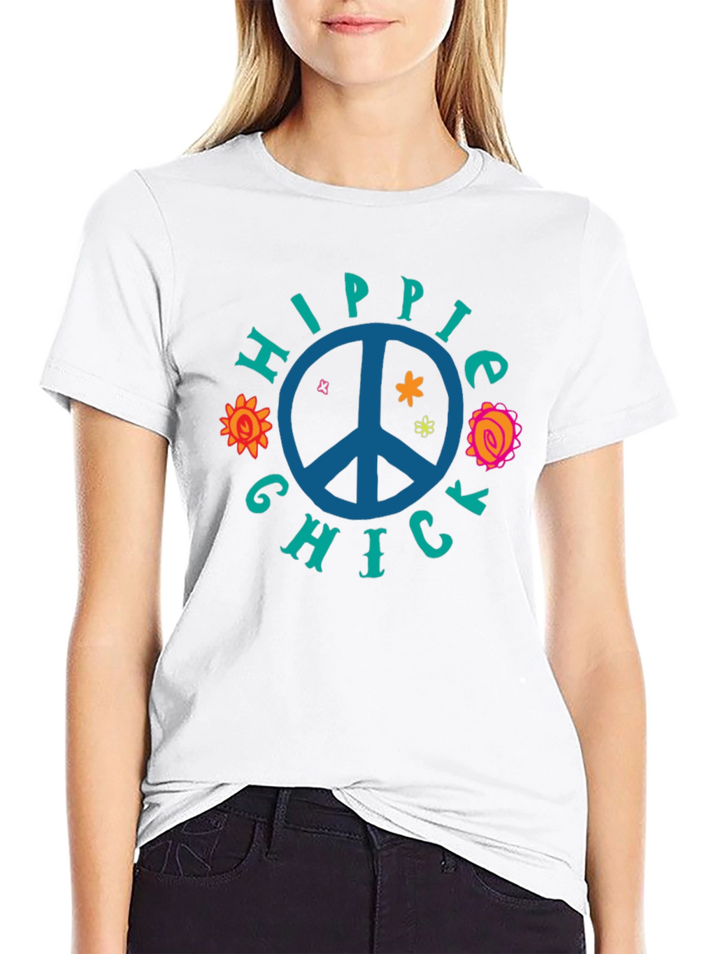 Hippie Chick Graphic Tee - Peace Sign T-Shirt