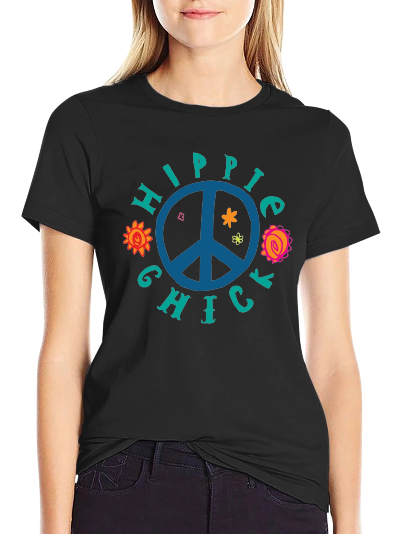 Hippie Chick Graphic Tee - Peace Sign T-Shirt