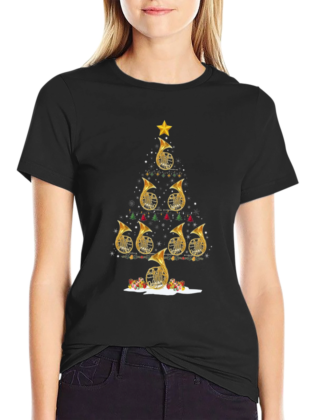 French Horn Christmas Tree T-Shirt
